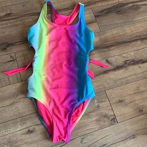 Justice rainbow one piece cut out swim suit 10 girls